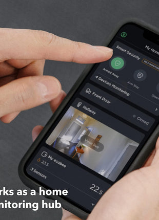 ecobee SmartCamera Indoor WiFi Security Camera, 1080p HD | Auto pan and zoom, Smoke alarm detection, 30-day video history, Two-way talk, On-device encryption, Alexa built-in