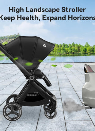 EMU Full-Size Foldable Baby Stroller Full Recline Cockpit Compact Toddler Stroller with Reversible Seat All-Terrain Newborn Infant Pram Carriage for City Outdoor - Dark Blue