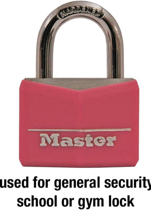 Master Lock Pink Covered Aluminum Keyed Padlock with Steel Shackle, Lock for Gym or School Locker with 1-9/16 Inch Lock Body, 146D