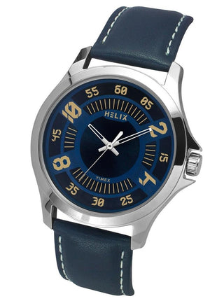 Helix by Timex Analog Watch for Man with Blue Round Dial & Blue Leather Strap Band Water Resistant Men's Wrist Watches - TW055HG01