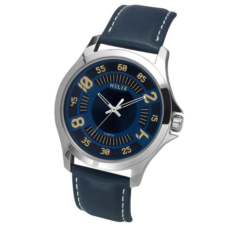 Helix by Timex Analog Watch for Man with Blue Round Dial & Blue Leather Strap Band Water Resistant Men's Wrist Watches - TW055HG01