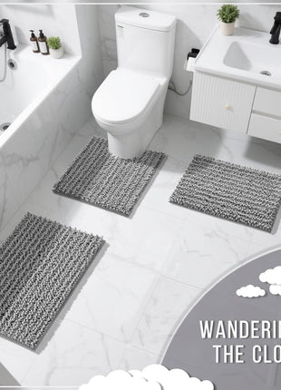 Yimobra Bathroom Rugs Non-Slip Washable – Extra Soft & Absorbent Chenille Bath Mat, Quick-Dry Plush Shaggy Floor & Vanity Bath Rugs for Tub & Shower, Modern Home Decor Accessories, 24 x 17, Grey