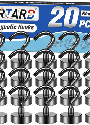 Grtard 20 Pack Black Magnetic Hooks Heavy Duty, 30LBS Magnet Hooks 2025 Cruise Cabin Ship Essentials, Strong Neodymium Magnets with Hook for Hanging, Kitchen, Workplace, School, Office-Diameter 16mm