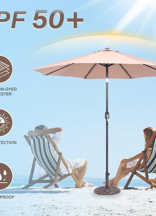 Backyard Expressions 9 ft. Patio Umbrella, Market Table Umbrella w/Tilt and Crank, 8 Ribs