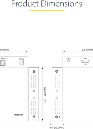 StarTech.com 4K HDMI Extender Over CAT5/CAT6 Cable, 4K 60Hz HDR Video Extender Up to 230ft (70m), HDMI Over Ethernet Cabling, S/PDIF Audio Out, HDMI Transmitter and Receiver Kit (4K70IC-EXTEND-HDMI)