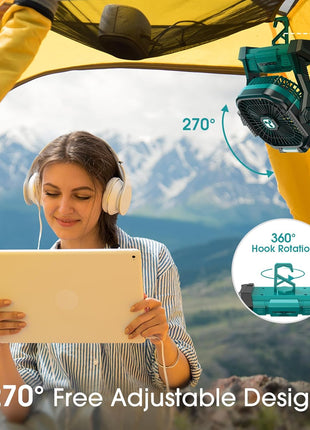 Portable Fan Rechargeable, 20000mAh Cordless Battery Powered Fan with LED Lantern Battery Operated for Travel Bedroom Home Camping Tent Office Beach Desk Fishing Table