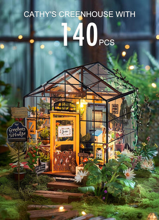 Rolife DIY Miniature Greenhouse Kits for Adults - Cathy's Flower House | Beginner-Friendly Diorama Kits Mayberry Street Tiny House For Adults, Birthday/Christmas Decor Crafts Gifts For Plant Lovers