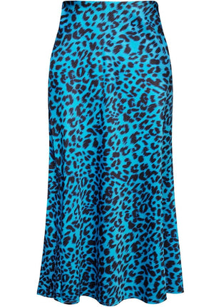 Keasmto Leopard Skirt for Women Midi Length High Waist Silk Satin Elasticized Cheetah Skirts L