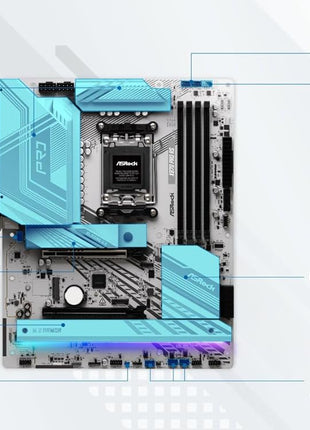 ASRock X870 Pro RS AMD Ryzen Socket AM5 ATX Motherboard DDR5 DIMMs 8000 MHz 256 GB PCIe Gen5 SATA3 6.0 Gb/s