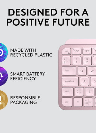 Logitech MX Keys Mini Minimalist Wireless Illuminated Keyboard - Rose | Minimalist, wireless, illuminated, compact, backlit, USB-C, compatible with macOS, iOS, Windows, Linux, Android, metal build