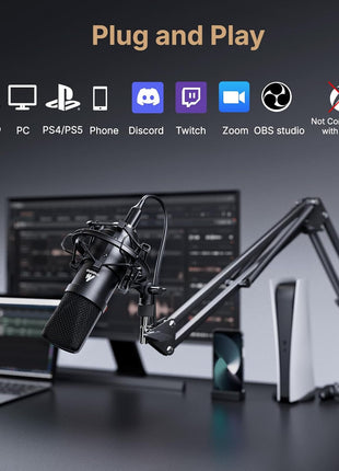 USB Microphone, MAONO 192KHZ/24Bit Plug & Play PC Computer Podcast Condenser Cardioid Metal Mic Kit with Professional Sound Chipset for Recording, Gaming, Singing, YouTube (AU-A04)