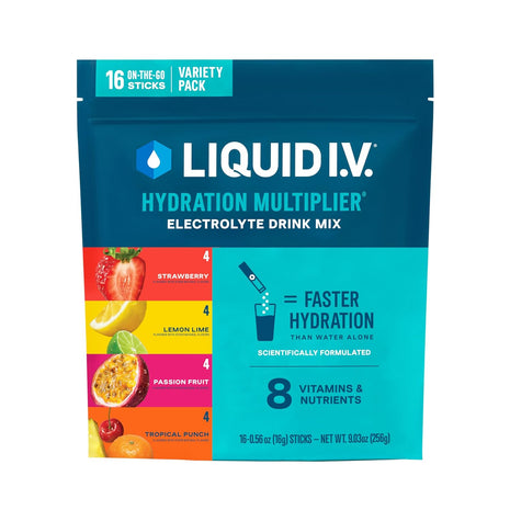 Liquid I.V. Hydration Multiplier   Variety Pack   Lemon Lime, Passion Fruit, Strawberry, Tropical Punch | Electrolyte Powder Drink Mix | 1 Pack (16 Servings)