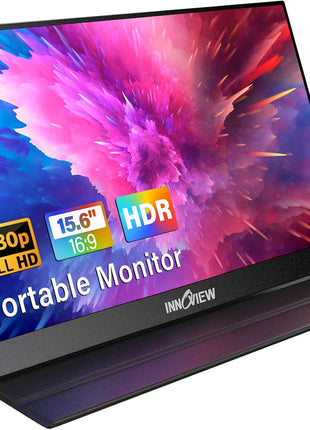 InnoView Portable Monitor, 15.6 Inch FHD 1080P HDMI USB C Second External Monitor for Laptop, Desktop, MacBook, Phones, Tablet, PS5/4, Xbox, Switch, Built-in Speaker with Protective Case