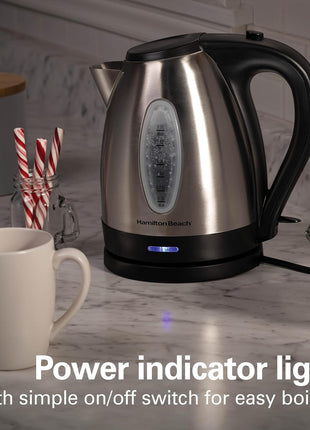 Hamilton Beach 1.7 Liter Electric Tea Kettle, Water Boiler & Heater | Fast Boiling 1500 Watts | BPA Free | Cordless Serving | Auto-Shutoff & Boil-Dry Protection | Stainless Steel | 40880G