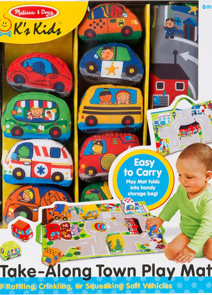 Melissa & Doug Take-Along Town Play Mat (19.25 x 14.25 inches) with 9 Soft Vehicles