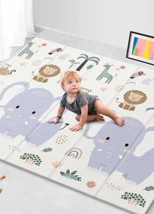 NOONKTY 79x71 Extra Large Baby Play Mat for Floor, Foldable Foam Playmat for Babies 0-12 Months & Kids, Non-Toxic Waterproof Baby Mat, Thick Playpen Mat for Tummy Time Crawling, Elephant