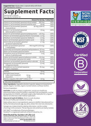 Garden of Life Dr Formulated Multi+ Brain Health, Fermented Liposomal Multivitamin + Lutein & Zeaxanthin, Vitamin D3 & Probiotics - Memory & Focus Support, Digestive & Immune Health, 30 Capsules
