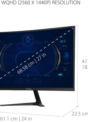 ViewSonic VX2718-2KPC-MHD 27 Inch Curved 1440p 1ms 180Hz Gaming Monitor with FreeSync Premium, Eye Care, HDMI and Display Port