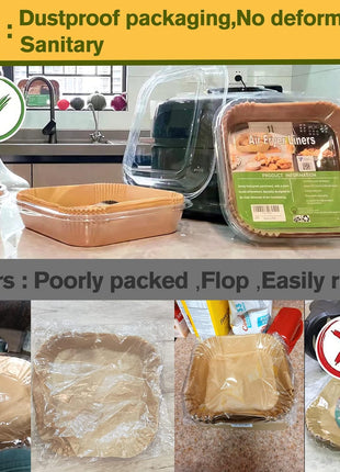 Large Air Fryer Disposable Paper Liners Square 9 Inch, 125 Pcs Parchment paper liner for 5-8QT Air fryer, Oil-proof, Water-proof, Parchment Baking Paper for Baking Roasting Microwave