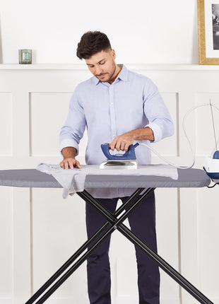Jakeefud Deluxe Ironing Board with Heat Resistant Cover and Thicken Felt Pad, Heavy Sturdy Legs,Full Size Hanger Iron Board,Foldable (L-Grey)