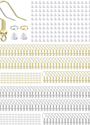 Hypoallergenic Earring Hooks, 600 Pcs Earring Making Supplies Kit with Earring Hooks, Jump Rings and Earring Backs for Jewelry Making (Silver and Gold)