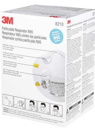 3M 8210 Particulate Respirator, N95, Pack of 20 Disposable Respirators, NIOSH APPROVED, Two-Strap Cup Style Design, Lightweight with Cushioning Nose Foam