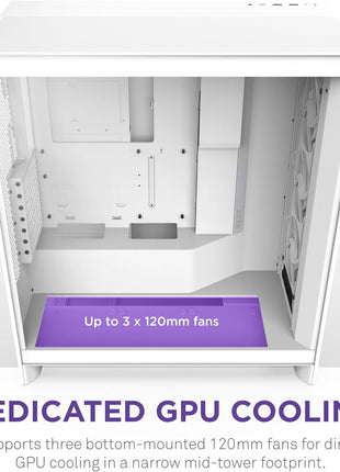 NZXT H7 Flow RGB - Mid-Tower ATX Airflow PC Case - White | Airflow ATX build with pre-installed 360mm RGB fan unit. Bottom GPU cooling and CAM-ready lighting out of the box.