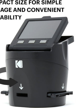 KODAK SCANZA Film & Slide Scanner, 3.5" LCD, 35mm, 126, 110, Super 8 & 8mm | Converts color/B&W negatives to 14MP/22MP JPEGs; SD up to 128GB (not included); HDMI, USB, video cable, AC adapter included