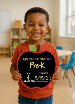Apple Shaped First Day and Last Day of School Sign, 12x12 inch PVC Plastic Chalkboard Style Photo Prop Dry Erase 1st Day Back to School Sign