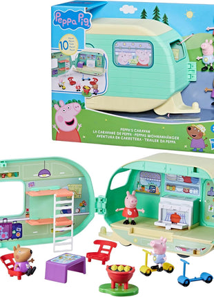 Peppa Pig Caravan Playset for Girls and Boys, 3 Figures, 6 Accessories, Preschool Toys, Kids Gifts, Ages 3+