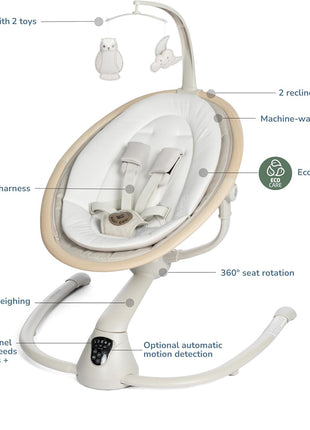 Maxi-Cosi Cassia Smart Baby Swing for Infants, Portable, Foldable Infant Swing with Music, 360 Rotation, 5 Speeds, 12 Melodies, EcoCare Fabric, Auto Motion Sensor, 2 Reclines, Classic Oat