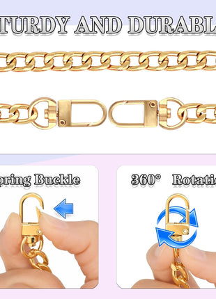 4 Sizes Flat Purse Chain Strap Crossbody Bag Replacement Strap with Metal Buckles(47.2/31.5/15.7/7.9 Inches, Gold)