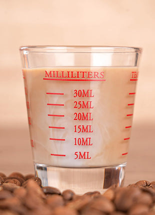 Measuring cup Espresso Shot Glass Liquid Heavy Glass Wine Glass 26 Incremental Measurement 1oz, 6 Tsp, 2 Tbs, 30ml (2 pack red)