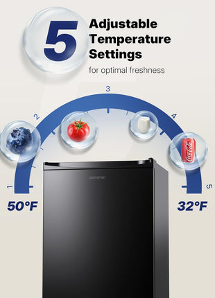 Upstreman 3.2 Cu.Ft Mini Fridge with Freezer, Quiet Efficient Small Fridge, Compact Refrigerator with Adjustable Thermostat, for Dorm, Bedroom, Office, Black-BR321