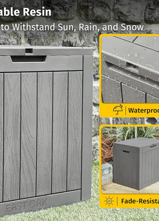 EAST OAK 120 Gallon Outdoor Storage Box | Large Resin Deck Box with Reinforced Stainless Steel Support | Waterproof & UV-Resistant Patio Storage Box for Cushions, Garden Tools & Accessories, Grey