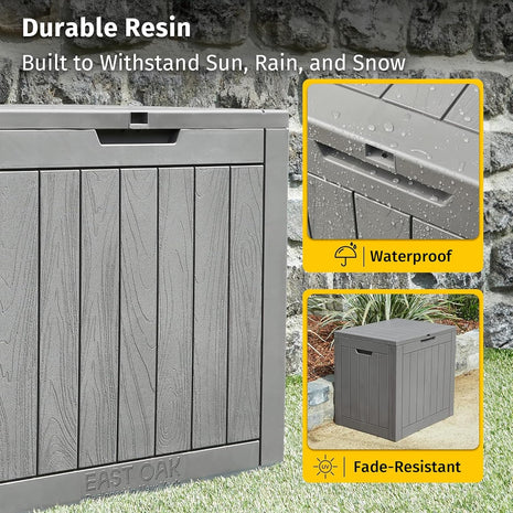 EAST OAK 120 Gallon Outdoor Storage Box | Large Resin Deck Box with Reinforced Stainless Steel Support | Waterproof & UV-Resistant Patio Storage Box for Cushions, Garden Tools & Accessories, Grey