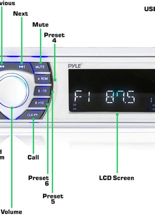 Pyle Bluetooth Marine Receiver Stereo - 12v Single DIN Style Boat In dash Radio Receiver System with Digital LCD, RCA, MP3, USB, SD, AM FM Radio - Remote Control, Wiring Harness - PLRMR23BTW (White)