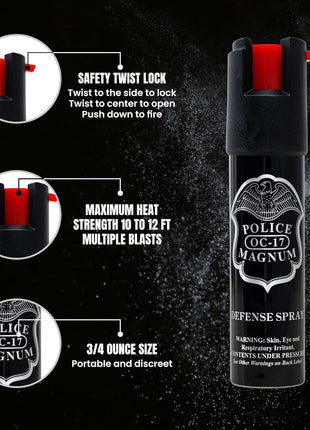 Police Magnum Compact Pepper Spray for Personal Safety - Maximum Heat Strength OC - Small, Discreet Carry Canister - Made in The USA-3 Pack 3/4oz TL