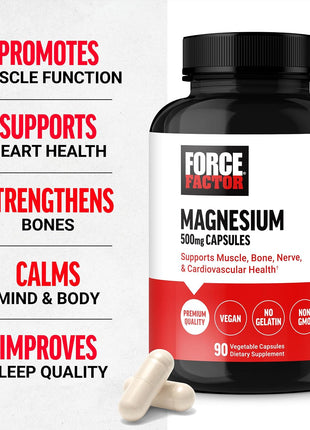 Force Factor Magnesium Supplement 500mg 90 Capsules and L Theanine Stress Relief 60 Capsules Bundle