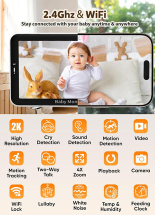 iFamily WiFi Baby Monitor with App – Smartphone Baby Monitor with 5inch HD Monitor & 2K Camera, Night Vision, 2-Way Talk, Motion Tracking&Alerts, Temp Sensor, Lullabies,Secure WiFi Lock