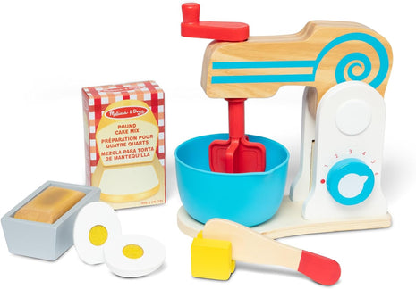 Melissa & Doug Wooden Make-a-Cake Mixer Set (11 pcs) - Play Food and Kitchen Accessories - FSC Certified
