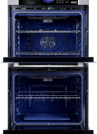 30 in. Haven Coll Double Electric Wall Oven, True Convection, Stainless | Cosmo COS-30EDWC Blue Porcelain, Self Clean Function, 7 Oven Functions, Digital Display, Interior Lighting