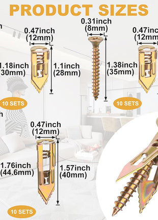 PAGOW 60 Pcs Self-Drilling Anchors, Ancors and Screws for Heavy Duty, Metal Screw Anchors Kit, No Drill and Holes in Wall (3 Sizes)