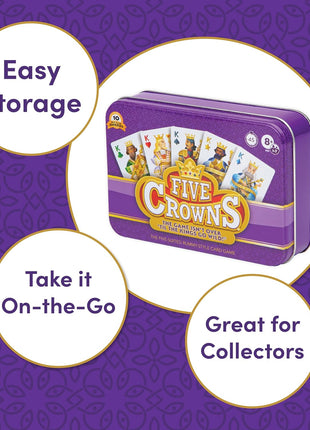 Five Crowns Collectible Tin – Card Game for Kids and Adults, Family Game Night, The Game isn't Over Until the Kings Go Wild, 5 Suited Rummy Style Card Game, 1-7 Players, Ages 8+