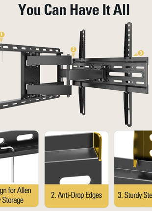 Mounting Dream TV Wall Mount for 32-70 Inch Television,Mount with Swivel and Tilt, Full Motion Bracket with Articulating Dual Arms, Fits 16inch Studs, Max VESA 400X400 mm, 99lbs, MD2380