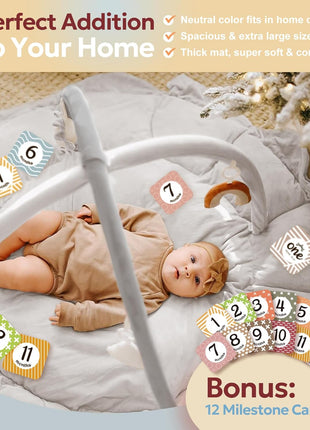 5-in-1 Thick & Plush Baby Play Gym, Baby Play Mats for Floor, Tummy Time Mat with 6 Toys, Convertible Stage-Based Developmental from Babies to Toddlers, Ball Pit, Pet Cushion Cloudico, Grey