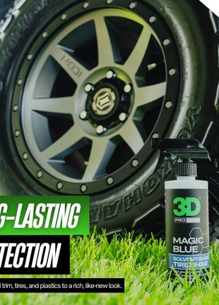 3D Magic Blue Tire Shine Spray - Water Resistant High Gloss Tire & Trim Dressing | Long Lasting Protection | No Sling, No Run Formula | Made in USA |16 oz
