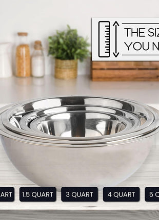 WHYSKO Meal Prep Stainless Steel Mixing Bowl (5 Piece Set) Home, Refrigerator, and Kitchen Food Storage Organizers | Ecofriendly, Heavy Duty, No Lids