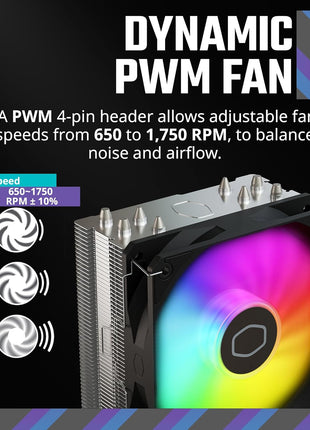 Cooler Master Hyper 212 Spectrum V3 ARGB CPU Air Cooler, 4 Heat Pipes | AMD AM5/AM4 & Intel LGA1851/1700 Support Cooler, Quiet Cooling, 120mm PWM Fan, ARGB, 152mm, Easy Installation