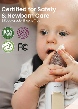 GROWNSY Nasal Aspirator for Baby, Electric Baby Nose Sucker, Automatic Nose Cleaner with Larger Suction Chamber and More Powerful Suction, Music and Light Soothing Function, Beige
